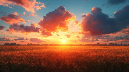 Fototapeta premium Golden sunset over a wheat field