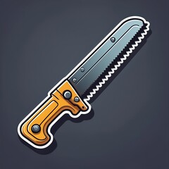 Obraz premium Cartoon illustration of a hand saw with orange handle on dark background