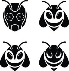 Bee Silhouette Set | Insect Vector Icons in Black Honey Bee Outline Clipart | Flying Bee Silhouettes