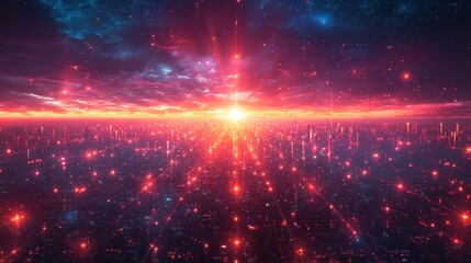 Fototapeta premium Futuristic city skyline at sunrise