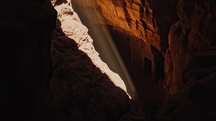 Sunbeam Illuminating Dark Cave Interior