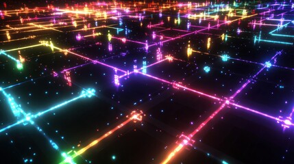 Fototapeta premium Abstract network of vibrant neon lines
