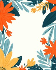Bright floral border design featuring a variety of colorful flowers and vibrant leaves suitable for any artistic project