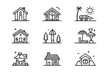 Minimalist vacation house icon line art