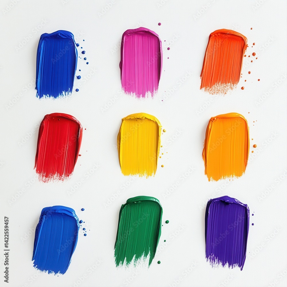 Poster colorful paint strokes on canvas in a grid arrangement displaying vibrant artistic palette for creat