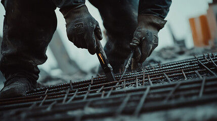 Construction Worker Welding Reinforcement Steel