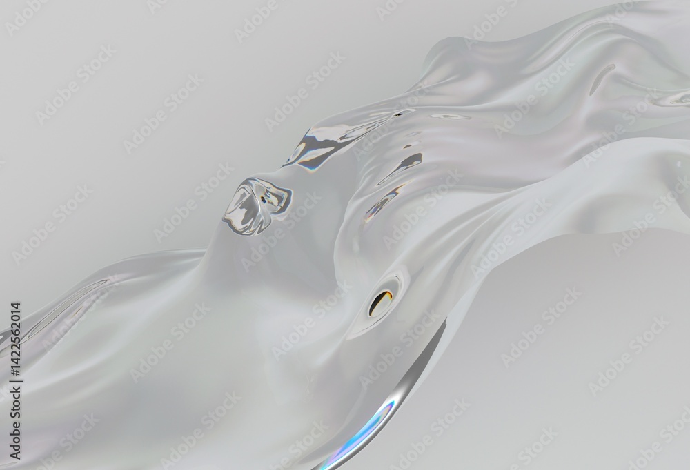 Poster elegant 3d illustration of a flowing, silky, translucent fabric on a light background. the soft, smo
