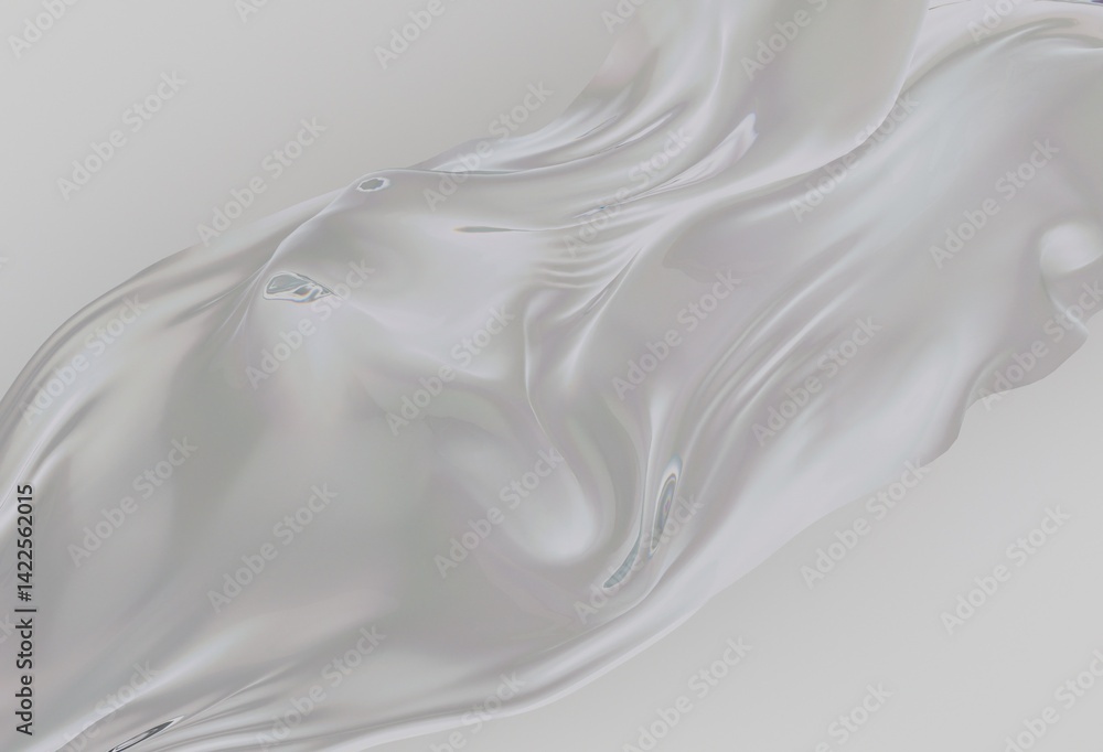 Poster elegant 3d illustration of a flowing, silky, translucent fabric on a light background. the soft, smo