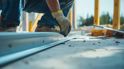 Construction Worker Installing Metal Framing