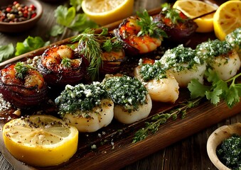 Grilled Seafood Skewers on Board