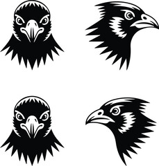 Bird Head Silhouette Set | Vector Animal Head Icons Minimal Bird Head Outline | Flying Bird Face Clipart