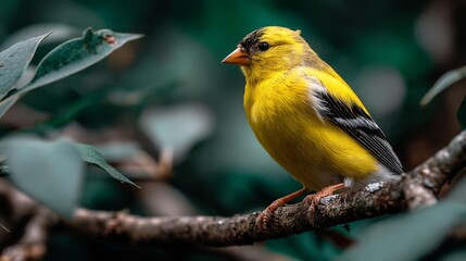Obraz premium Vibrant yellow bird perched on a branch