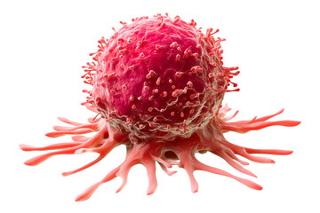 A menacing cancer cell alarming red hue ominous tentacles disease research