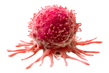 A menacing cancer cell alarming red hue ominous tentacles disease research