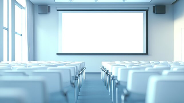 Empty Modern Conference Room with Blank Projection Screen