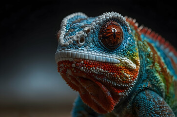 Obraz premium Striking Panther Chameleon Profile with Blue and Red Texture
