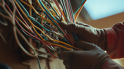 Electrician Working with Multicolored Wires