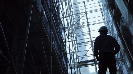 Fototapeta premium Construction Worker in Scaffolding