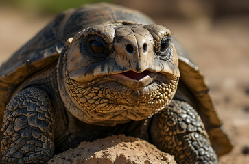 Naklejka premium Desert Tortoise Headshot with Ancient Features and Textured Shell