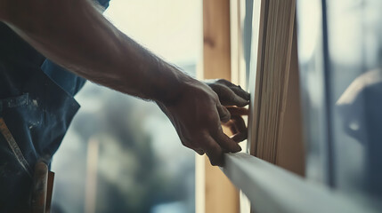 Carpenter Installing a Window Frame
