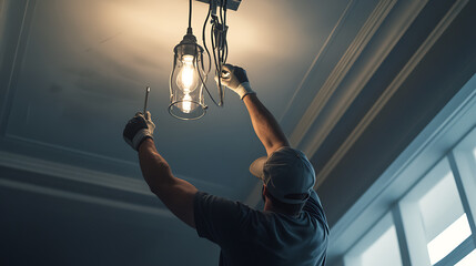 Electrician Installing a Ceiling Light