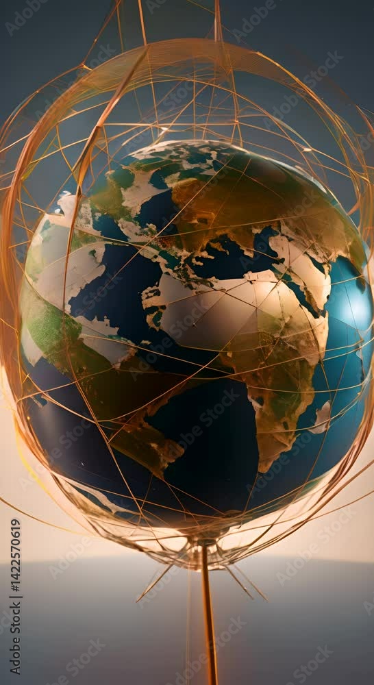 Aufkleber Digital representation of a globe showcasing interconnected networks across continents 4K vertical
