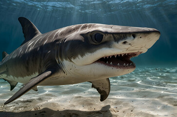 Naklejka premium Great Hammerhead Shark with Powerful Body and Sharp Teeth