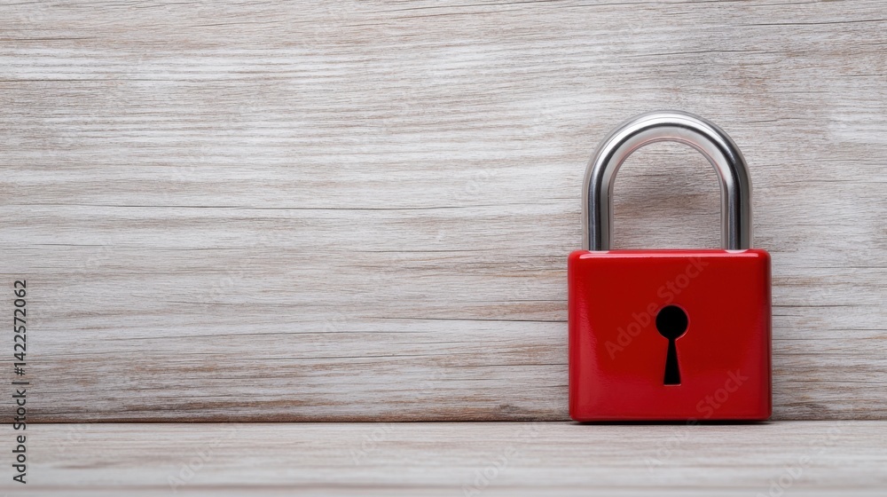 Poster red padlock on wooden surface symbolizing security and privacy concepts