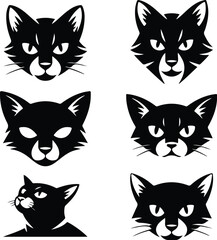 Cat Head Silhouette Set | Pet Animal Face Vector Minimal Cat Face Outline | Cute Kitty Head Clipart