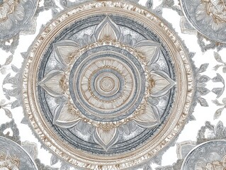Obraz premium Intricate ornamental design featuring layered circular patterns with stylized floral and geometric elements in neutral tones.