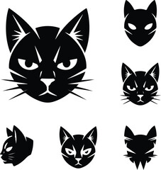Cat Head Silhouette Set | Pet Animal Face Vector Minimal Cat Face Outline | Cute Kitty Head Clipart