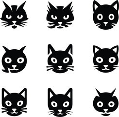 Fototapeta premium Cat Head Silhouette Set | Pet Animal Face Vector Minimal Cat Face Outline | Cute Kitty Head Clipart