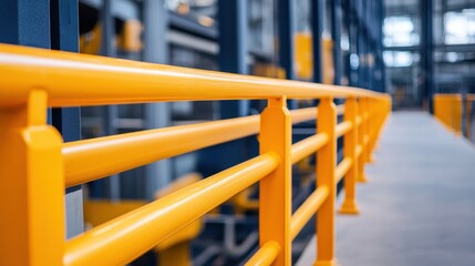 Yellow Safety Rail in Modern Industrial Facility with Blurred Background and Clean Lines