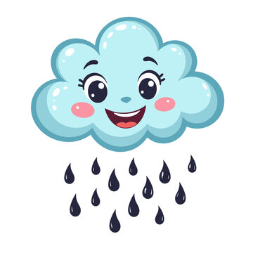 Cute smiling rain cloud vector, depicting cheerful weather concept