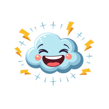 Happy thundercloud vector with lightning bolts, cheerful weather concept