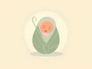 Baby wrapped in green leaf, eco birth nature concept