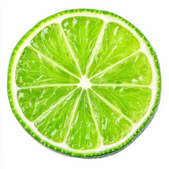A vibrant slice of lime, showcasing its refreshing green color and juicy texture against a clean white backdrop.
