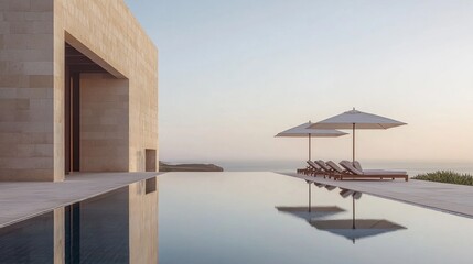 Minimalist contemporary home with infinity pool and ocean views.