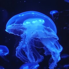 Ethereal Floating Jellyfish Glowing in Oceanic Blue Light