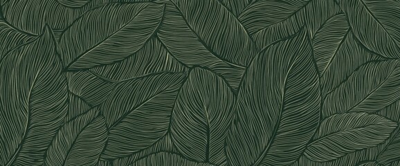 Intricate Line Art: Lush Green Foliage Pattern