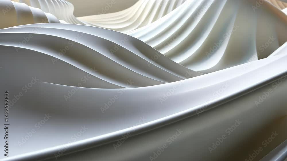Poster flowing abstract white wave background with dynamic curves, ai generated.