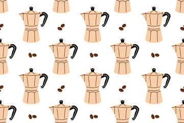 Repeating pattern featuring traditional moka coffee pots in a simple layout on a clean white background