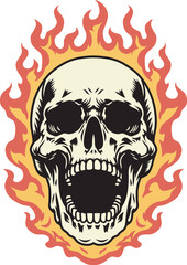 Skull on fire tattoo design illustration