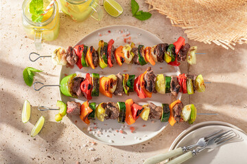Spicy grilled skewer as a summer dinner.