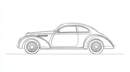 Continuous one line drawing of a vintage car, one line car icon vector background. Simple line drawing of an old vintage car.