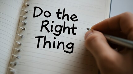 Hand Writing Inspirational Message in Journal About Moral Reflection