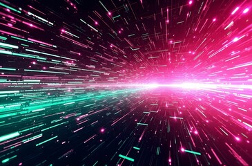 Explosive digital burst background in pink and green neon light, symbolizing data speed, AI acceleration, and futuristic technology movement