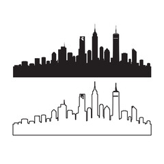 Naklejka premium City skyline silhouette and outline on white background Vector