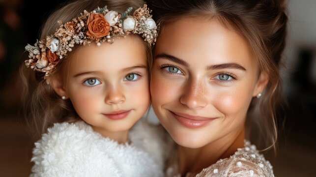 Close-up portrait of a mother and daughter