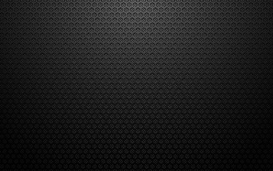 Speaker texture. Hexagon metal mesh with black geometric pattern and 3D depth effect. Dark technology background. Game banner template. Vector illustration.